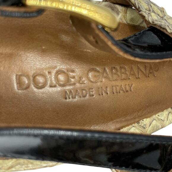 Dolce and Gabbana Snakeskin Tan Black Platform Sandals Heels - Picture 6 of 12